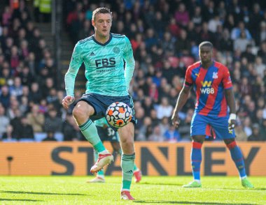 LONDON, ENGLAND - 3 Ekim 2021: Leicester 'dan Jamie Vardy, Crystal Palace FC ile Selhurst Park' taki Leicester CIty FC arasında oynanan 2021-22 Premier Lig maçında çekildi. Telif Hakkı: Cosmin Iftode / Picstaff