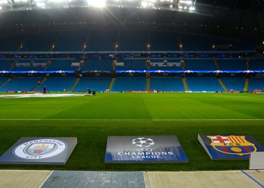 Manchester City ve FC Barcelona arasında oynanan UEFA Şampiyonlar Ligi C Grubu maçı öncesinde Etihad Stadyumu 'nda çekilmiştir. Telif Hakkı: Cosmin Iftode / Picstaff