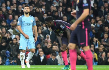 MANCHESTER, ENGLAND - NOVEMBER 1, 2016: Manchester City of Manchester Stadyumu 'nda oynanan UEFA Şampiyonlar Ligi C Grubu maçı sırasında çekilen Sergio Aguero. Telif Hakkı: Cosmin Iftode / Picstaff