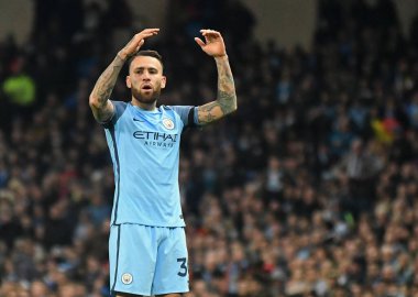 MANCHESTER, ENGLAND - NOVEMBER 1, 2016: Manchester City of Manchester Stadyumu 'nda oynanan UEFA Şampiyonlar Ligi C Grubu maçında Nicolas Otamendi görüntülendi. Telif Hakkı: Cosmin Iftode / Picstaff