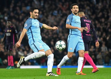 Manchester City ve FC Barcelona arasında oynanan UEFA Şampiyonlar Ligi C Grubu maçı sırasında Manchester City of Manchester Stadyumu 'nda oynanan Ilkay Gundogan. Telif Hakkı: Cosmin Iftode / Picstaff