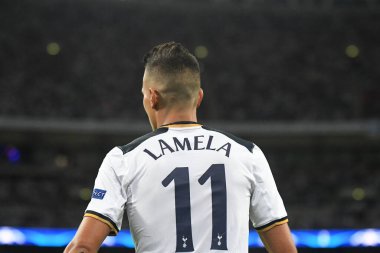 MANCHESTER, İngiltere - 14 Eylül 2016: Tottenham 'dan Erik Lamela, Tottenham Hotspur ile AS Monaco arasında oynanan UEFA Şampiyonlar Ligi E Grubu maçı sırasında Wembley Stadyumu' nda çekildi. Telif Hakkı: Cosmin Iftode / Picstaff