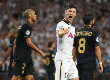 Wembley Stadyumu 'nda Tottenham Şampiyonlar Ligi E Grubu maçında Tottenham Hotspur ve AS Monaco arasında attığı gol sonucu Tottenham' lı Ben Davies tepki gösterdi. Telif Hakkı: Cosmin Iftode / Picstaff