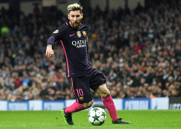 Manchester England Νοεμβριου 2016 Lionel Messi Της Βαρκελώνης Απεικονίζεται Δράση — Φωτογραφία Αρχείου
