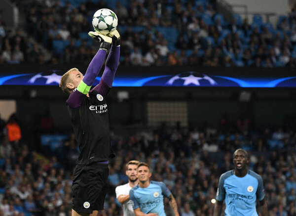 MANCHESTER, ENGLAND - AUGUST 24, 2016: Joe Hart of City pictured during the second leg of the 2016/17 UEFA Champions League tie between Manchester City (Engalnd) and FCSB (Romania) at Etihad Stadium. Copyright: Cosmin Iftode/Picstaff