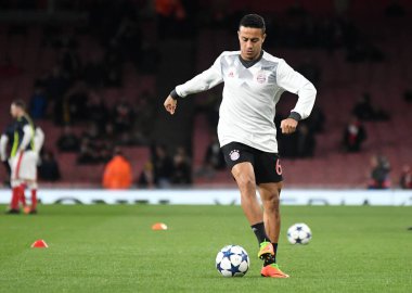 LONDON, ENGLAND - MARCH 7, 2017: Thiago Alcantara of Bayern pictured prior to the second leg of the UEFA Champions League Round of 16 game between Arsenal FC and Bayern Munchen at Emirates Stadium. Copyright: Cosmin Iftode/Picstaff