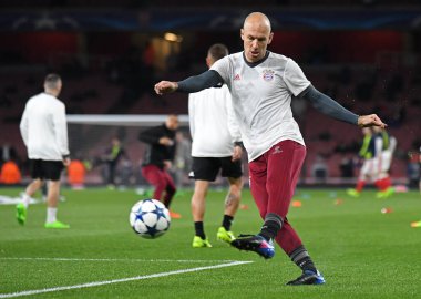 LONDON, ENGLAND - MARCH 7, 2017: Arjen Robben of Bayerm pictured prior to the second leg of the UEFA Champions League Round of 16 game between Arsenal FC and Bayern Munchen at Emirates Stadium. Copyright: Cosmin Iftode/Picstaff