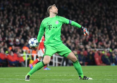LONDON, ENGLAND - 7 Mart 2017: Bayern 'den Manuel Neuer, Emirates Stadyumu' nda Arsenal FC ve Bayern Münih arasında oynanan 16. Telif Hakkı: Cosmin Iftode / Picstaff