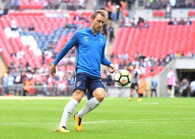 Tottenham 'dan Christian Eriksen, Tottenham Hotspur ve Juventus Torino arasında Wembley Stadyumu' nda oynanan dostluk maçı öncesinde çekilmiştir. Telif Hakkı: Cosmin Iftode / Picstaff