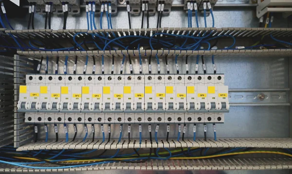 Schakelbord Met Stroomonderbrekers Elektrische Achtergrond — Stockfoto