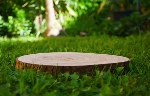 Bahçe podyumu ağaç gövdesi yeşil arkaplan