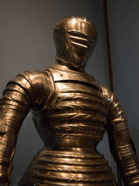 Amsterdam, The Netherlands - August 14, 2021: closeup of original knight armour from the medieval period Europe.
