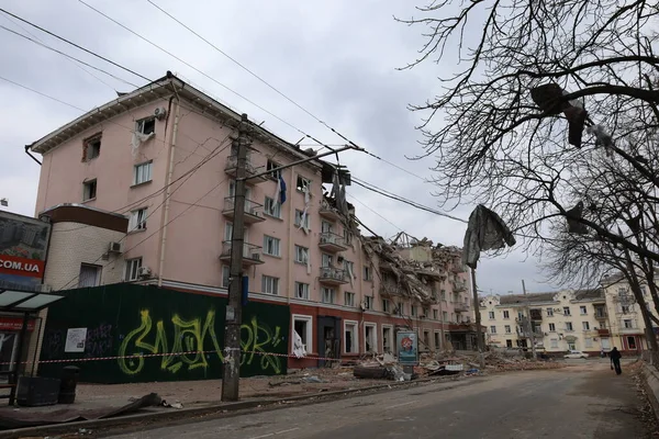 Черниговская Украина 2022 Последствия Взрыва Гостиницы Украина Российской Ракетой Война — стоковое фото