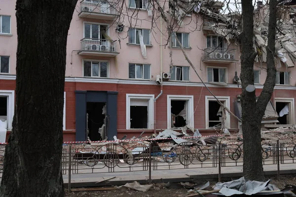 Последствия Взрыва Украины Российской Ракетой Война Между Украиной Россией — стоковое фото