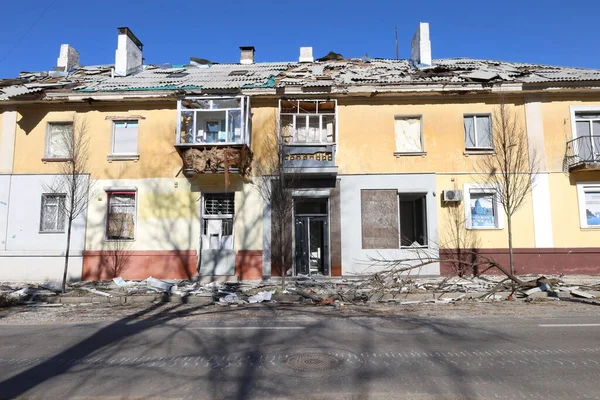 Черниговская Украина 2022Разрушение Города После Нападения Русских Чернигов Огне Дым — стоковое фото
