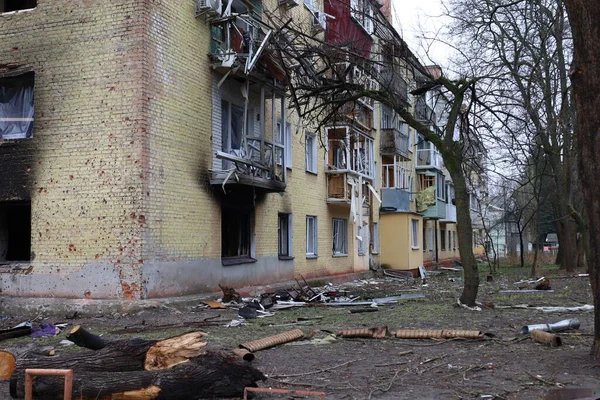 Черниговская Украина 2022 Последствия Обстрела Россией Города Чернигова — стоковое фото