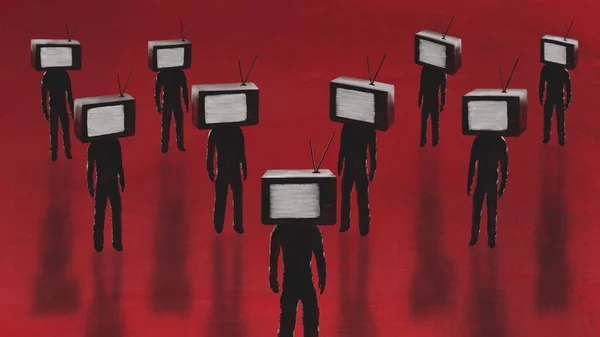 Propaganda, tv, zombies, blank screen, dark art