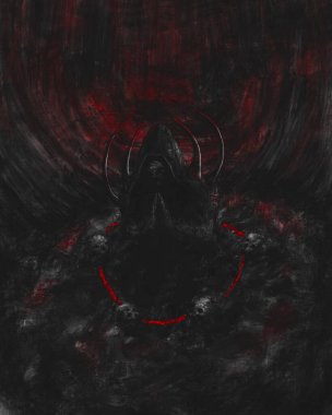 Karanlık korku çizimi, okült yaratık, gotik sanat eseri. 