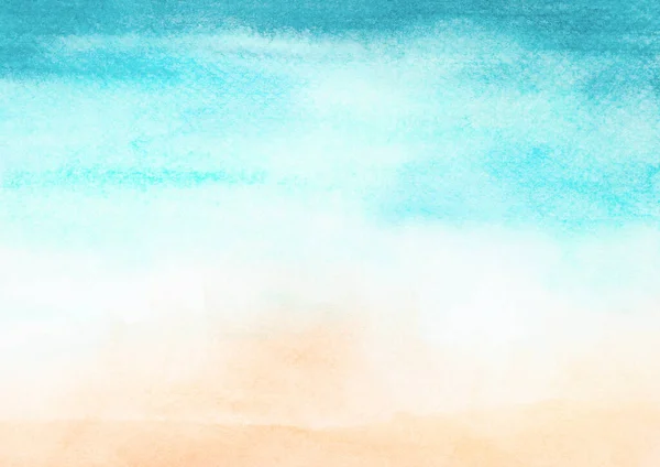 Watercolor Painting Blue Ocean Wave Sandy Beach Background Abstract Blue — Stock Photo, Image