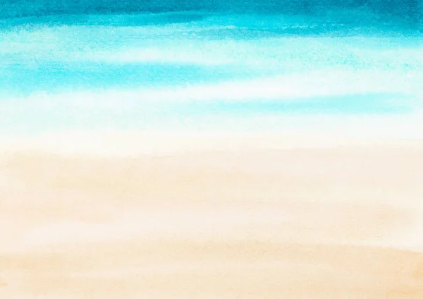 Watercolor Painting Blue Ocean Wave Sandy Beach Background Abstract Blue — Stock Photo, Image