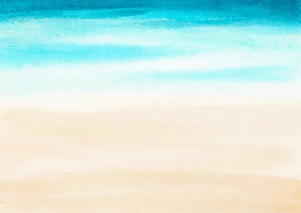 Aquarelle Peinture Bleu Océan Vague Sur Fond Plage Sable Fin — Photo