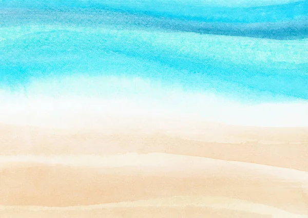 砂浜の背景に青い海の波を水彩画 要旨青い海とビーチの夏の背景バナー 招待状 ポスターやウェブサイトのデザイン テキストのためのスペース — ストック写真