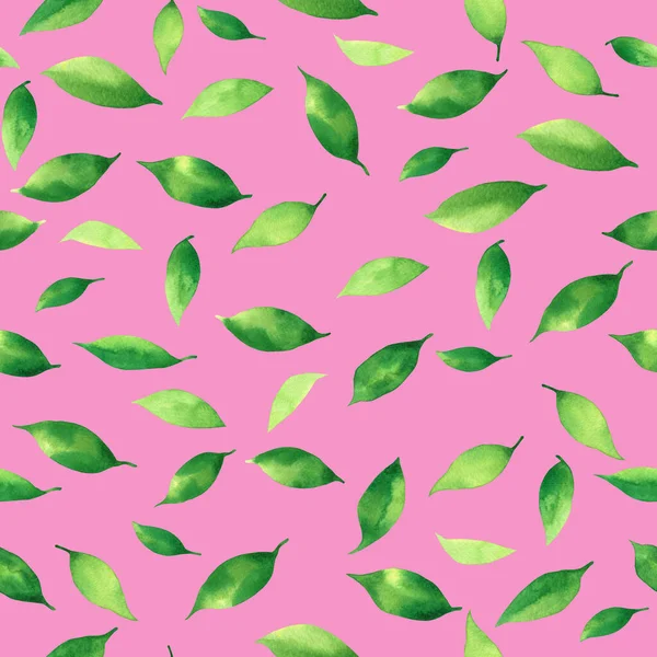 水彩画新鮮な落下葉 緑の葉のシームレスなパターンの背景 水彩手描きイラスト壁紙のための熱帯エキゾチックな葉のプリント 織物ハワイアロハジャングルスタイルのパターン — ストック写真