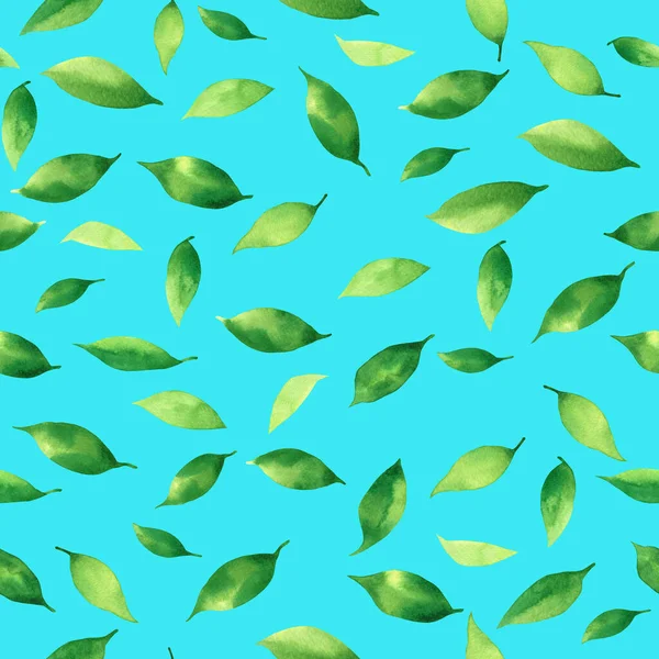 Aquarel Schilderen Vers Vallende Blad Groene Bladeren Naadloos Patroon Achtergrond — Stockfoto