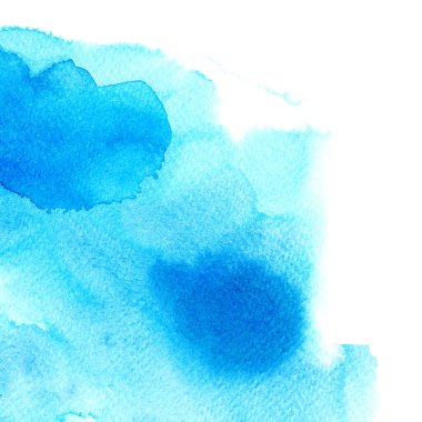 Mavi renk arkaplan görüntüsü. Beyaz arka planda soyut suluboya el boyası. Ayrıntılı veya yakın fırça darbesi deseni