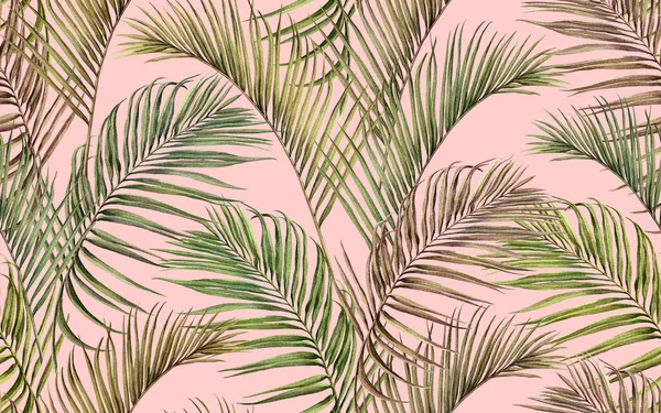 Watercolor Painting Colorful Tree Coconut Leaves Seamless Pattern Background Watercolor — Stock Photo, Image