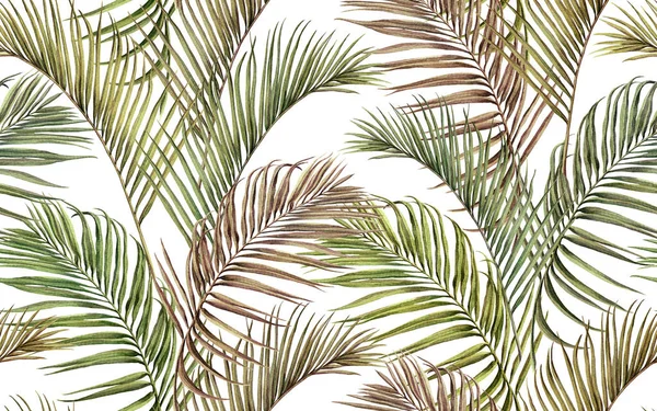 Pintura Aquarela Árvore Colorida Folhas Coco Sem Costura Padrão Fundo — Fotografia de Stock
