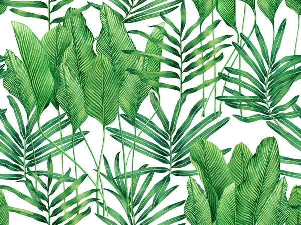 Aquarela Pintura Verde Folhas Sem Costura Padrão Fundo Branco Aquarela — Fotografia de Stock