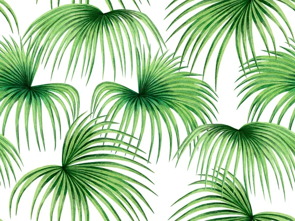 Akwarela Malowanie Liści Palmy Bezszwowy Wzór Białym Tle Akwarela Ręcznie — Zdjęcie stockowe