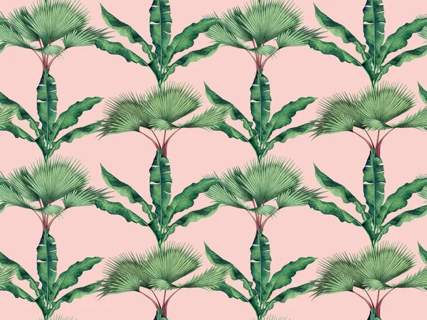 Watercolor Painting Tree Coconut Palm Leaf Banana Leaves Seamless Pattern — стоковое фото