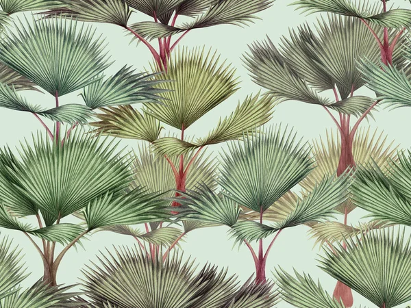 Aquarela Pintura Colorido Palmeira Sem Costura Padrão Fundo Luz Aquarela Fotos De Bancos De Imagens
