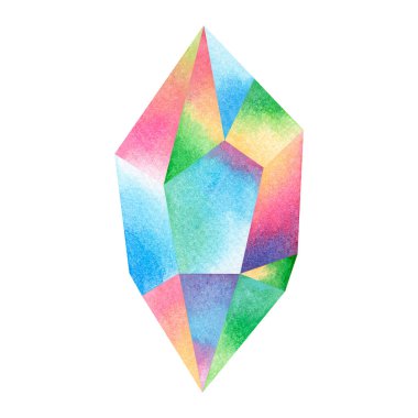 Watercolor painting colorful rainbow colors crystal,sapphire,minerals,quartz,topaz,agat,jade graphic.Watercolor crystal hand drawn blue aqua aura isolated on white background.With Clipping path.