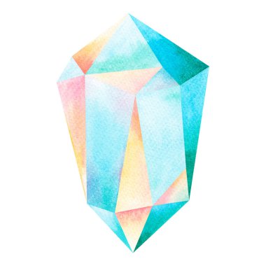 Watercolor painting colorful rainbow colors crystal,sapphire,minerals,quartz,topaz,agat,jade graphic.Watercolor hand draw blue aqua aura isolated onwhite background.Clipping path