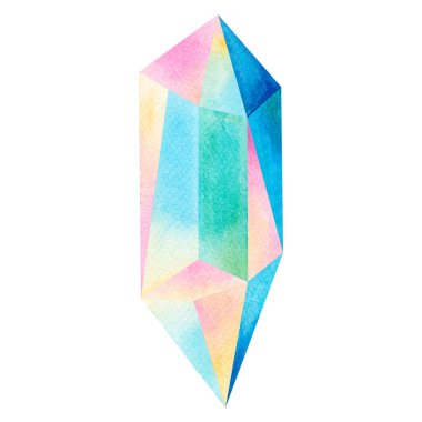 Watercolor painting colorful rainbow colors crystal,sapphire,minerals,quartz,topaz,agat,jade graphic.Watercolor crystal hand drawn blue aqua aura isolated on white background.With Clipping path.