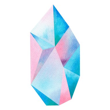 Watercolor painting pink purple violet colorful colors crystal,sapphire,minerals,quartz,agat, graphic.Watercolor hand draw blue aqua aura isolated on white background.Clipping path