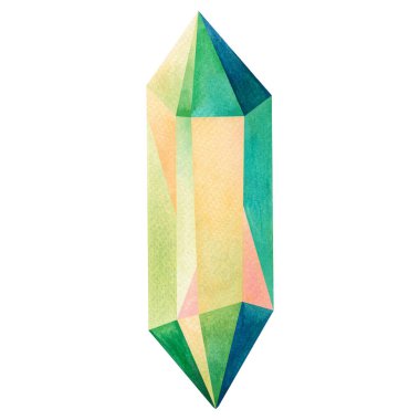 Watercolor painting colorful rainbow colors crystal,sapphire,minerals,quartz,topaz,agat,jade graphic.Watercolor crystal hand drawn blue aqua aura isolated on white background.With Clipping path.
