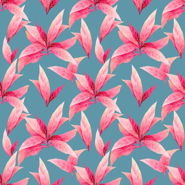Akvarell Festés Színes Trópusi Levél Rózsaszín Levelek Zökkenőmentes Minta Háttér — Stock Fotó