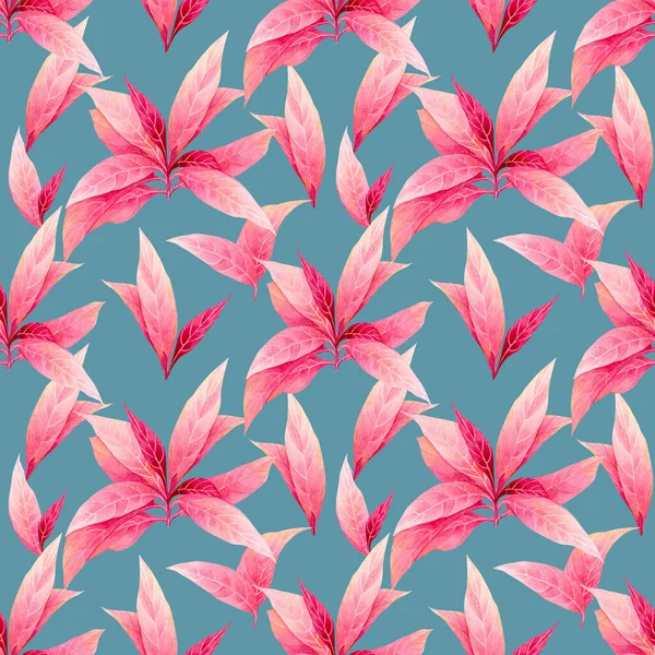 Watercolor Painting Colorful Tropical Leaf Pink Leaves Seamless Pattern Background — Stockfoto