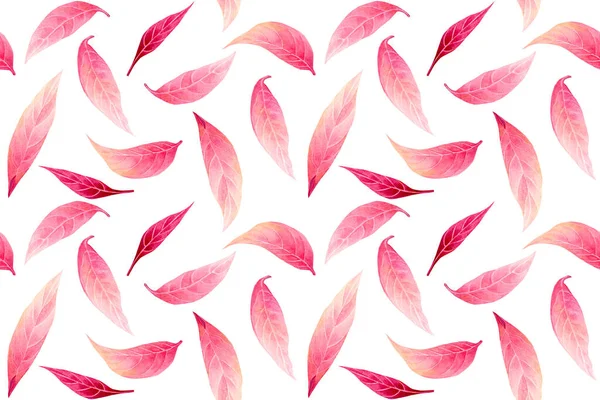 Watercolor Painting Fresh Falling Pink Leaves Seamless Pattern Background Watercolor — Zdjęcie stockowe