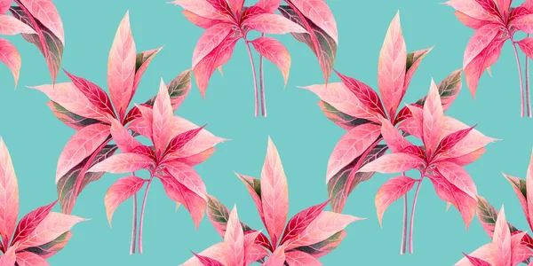 Watercolor Painting Colorful Tropical Leaf Pink Leaves Seamless Pattern Background — Stockfoto