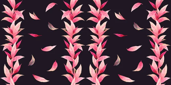 Watercolor Painting Colorful Tropical Falling Pink Leaves Seamless Pattern Background — Stok fotoğraf