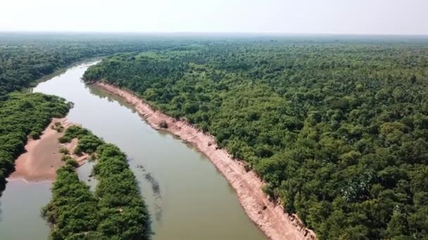 Вид с воздуха на реку Сенегал в Западной Африке в дневное время - выстрел с беспилотника — стоковое видео