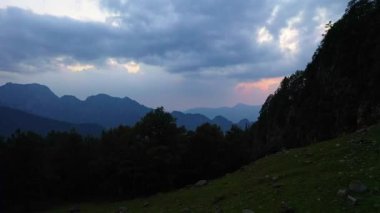 Beautiful Silhouette Of Mountains In Parvati Valley India - aerial shot. High quality FullHD footage