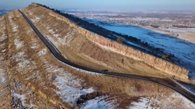 Breathtaking View Of A Mountain Road At Horsetooth Reservoir In Larimer County, Colorado. Aerial Drone. High quality 4k footage