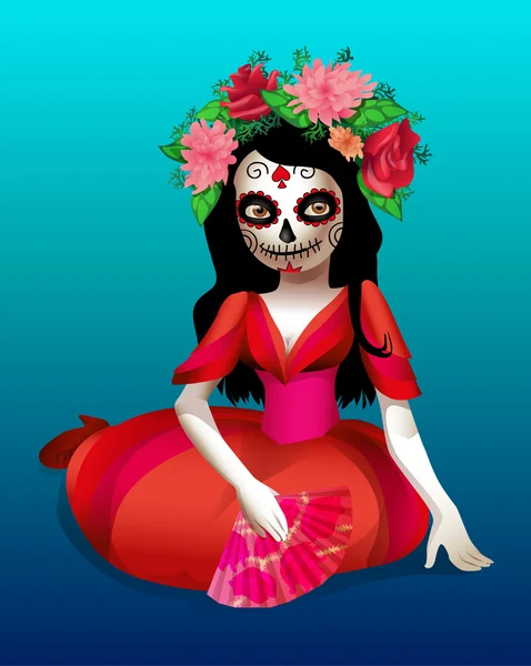 Ilustración vectorial de una chica vestida como Santa Muerte . — Vector de stock