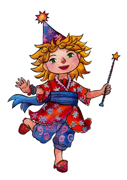 Fairy girl with a magic wand. — Stock Vector